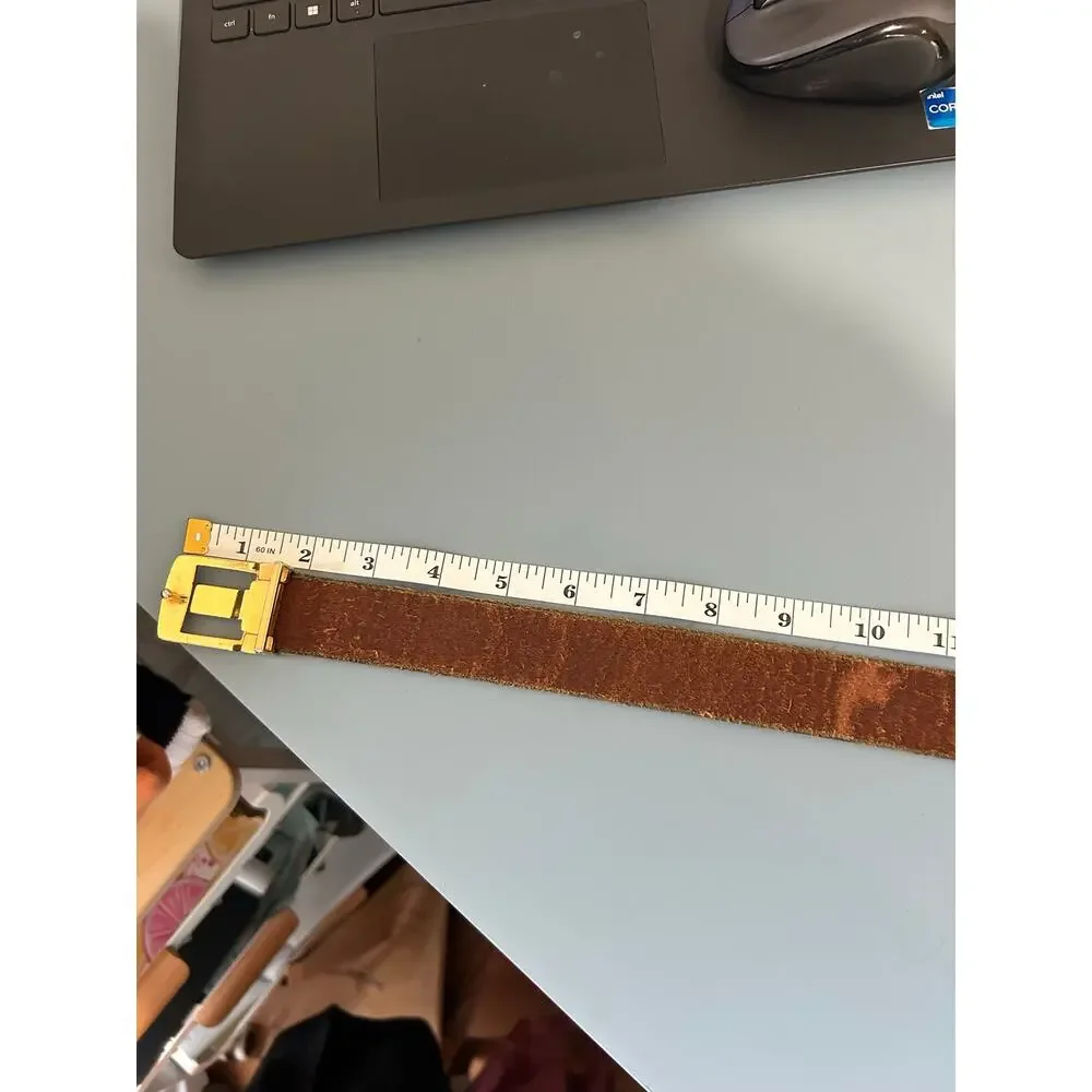 Leather belt brown two tone metal buckle 40 inches length